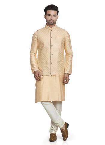 Grab These Festive Wear Mans Wear Kurta With Payjama And Koti in Fine Colored.These Kurta Payjama is Fabricated On Art Silk And Art Silk Koti.Its Beautified With Solid Designer.