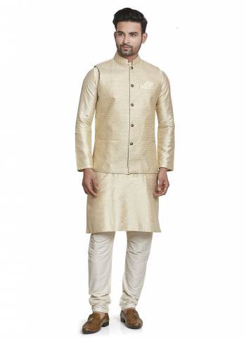 Grab These Festive Wear Mans Wear Kurta With Payjama And Koti in Fine Colored.These Kurta Payjama is Fabricated On Art Silk And Art Silk Koti.Its Beautified With Solid Designer.