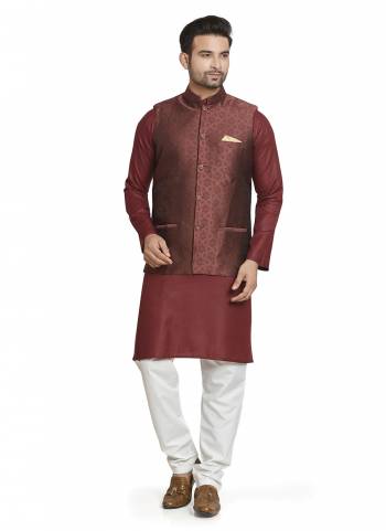 Grab These Festive Wear Mans Wear Kurta With Payjama And Koti in Fine Colored.These Kurta Payjama is Fabricated On Art Silk And Art Silk Koti.Its Beautified With Solid Designer.