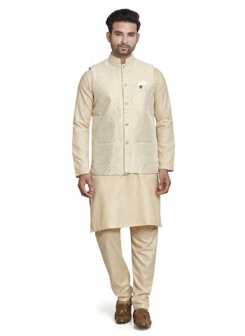 Grab These Festive Wear Mans Wear Kurta With Payjama And Koti in Fine Colored.These Kurta Payjama is Fabricated On Art Silk And Art Silk Koti.Its Beautified With Solid Designer.