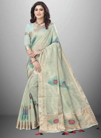 Attrective These Party Wear Saree in Fine Colored.These Saree And Blouse is Linen Cotton Fabricated.Its Beautified With Wevon Chit Pallu Border Designer With Printed.