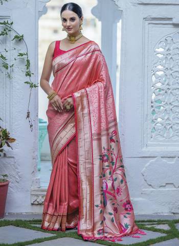 Attrective Looking These Party Wear Saree in Fine Colored.These Saree And Blouse is Fabricated On Soft Kanjivaram Silk.Its Beautified With Paithani Wevon Designer.