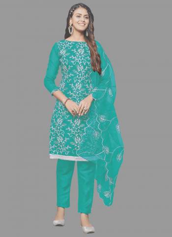 Attrective This Suits In Lovely Color.Its Pretty Top Is Organza Based Paired Bottom Santoon And Organza Fabricated Dupatta Are Designer Embroidery Work. Which Gives An Attractive To The Dress.