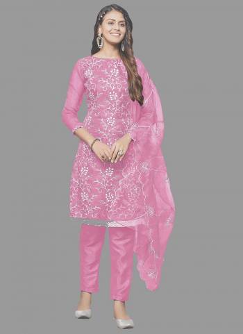 Attrective This Suits In Lovely Color.Its Pretty Top Is Organza Based Paired Bottom Santoon And Organza Fabricated Dupatta Are Designer Embroidery Work. Which Gives An Attractive To The Dress.