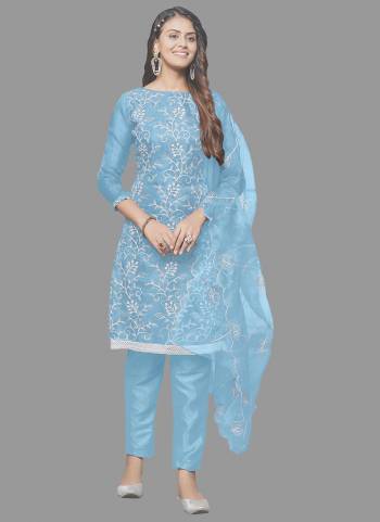 Attrective This Suits In Lovely Color.Its Pretty Top Is Organza Based Paired Bottom Santoon And Organza Fabricated Dupatta Are Designer Embroidery Work. Which Gives An Attractive To The Dress.