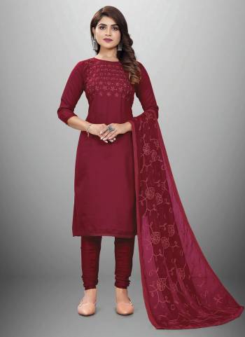 Garb This Suits In Lovely Color.Its Pretty Top Is Cotton Slub Based Paired Bottom Cotton And Nazmin Fabricated Dupatta Are Designer Embroidery Work. Which Gives An Attractive To The Dress.