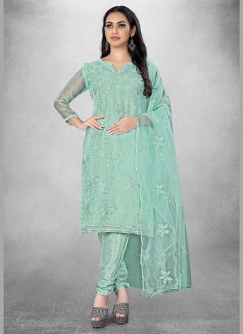 Attrective Looking This Suits In Lovely Color.Its Pretty Top Is Organza Based Paired Bottom Santoon And Organza Fabricated Dupatta Are Designer Embroidery Work. Which Gives An Attractive To The Dress.