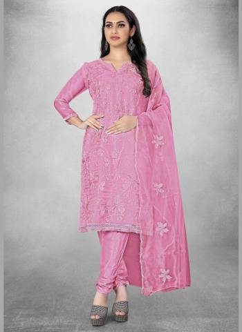 Attrective Looking This Suits In Lovely Color.Its Pretty Top Is Organza Based Paired Bottom Santoon And Organza Fabricated Dupatta Are Designer Embroidery Work. Which Gives An Attractive To The Dress.