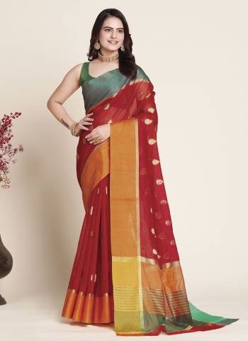 Attrective This Partywear Saree Paired With Blouse.This Saree And Blouse Are Soft Silk Based Fabric With Weaving Jari Designer. Buy This Pretty Saree Now.