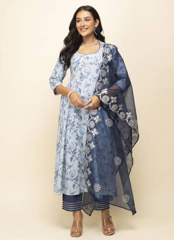 Garb These Beautiful Looking Readymade Suits.These Top And Bottom Are Cotton And Dupatta Are Organza Fabricated.Its Beautified With Disigner Printed With Gotta Work.