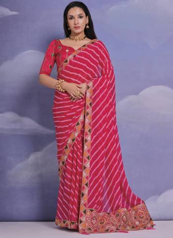 Grab These Festive Wear Saree in Fine Colored.These Saree is Fabricated On Georgette Pair With Mono Banglori Blouse.Its Beautified Designer Laheriya Printed With Multy Thread,Sequance,Coding Work Lace Border With Blouse.