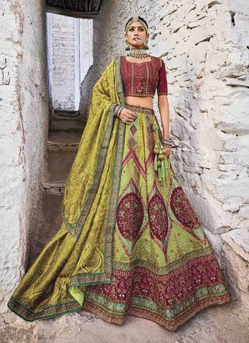 For A Designer Look,Grab These Lehenga Choli in Fine Colored.These Lehenga Are Banarasi Silk And Blouse Are Fabricated On Satin Gajji Pair With Viscose Georgette Dupatta.Its Beautified With Wevon Designer,Resham,Jari Embroidery, Cut Work With Hand Work.