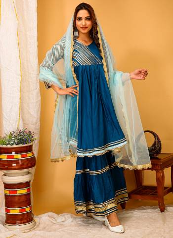 Attrective This Readymade Suits In Fine Color Top And Bottom Are Rayon And Dupatta Are Net Fabricated Beautified With Designer Gota Work. It Is Light In Weight And Easy To Carry All Day Long. 