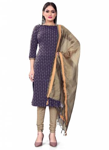 Garb This Suits In Lovely Color.Its Pretty Top Is Cotton Based Paired Bottom Cotton And Cotton Fabricated Dupatta Are Wevon Designer. Which Gives An Attractive To The Dress.