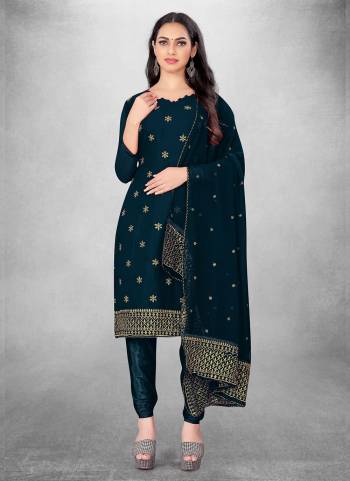 Garb This Suits In Fine Color.Its Pretty Top Is Georgette Based Paired Bottom Santoon And Georgette Fabricated Dupatta Are Designer Jari Embroidery Work. Which Gives An Attractive To The Dress.