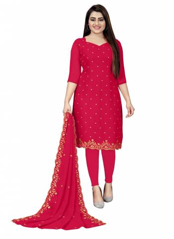 Garb This Suits In Fine Color.Its Pretty Top Is Georgette Based Paired Bottom Santoon And Georgette Fabricated Dupatta Are Designer Embroidery Work. Which Gives An Attractive To The Dress.