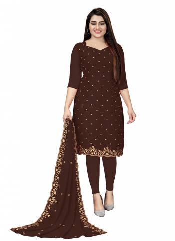 Garb This Suits In Fine Color.Its Pretty Top Is Georgette Based Paired Bottom Santoon And Georgette Fabricated Dupatta Are Designer Embroidery Work. Which Gives An Attractive To The Dress.