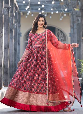 Attrective Looking These Beautiful Looking Readymade Gown With Dupatta.These Gown Are Georgette And Dupatta is Fabricated On Art Silk.Its Beautified With Designer Printed,Embroidery With Hand Work.