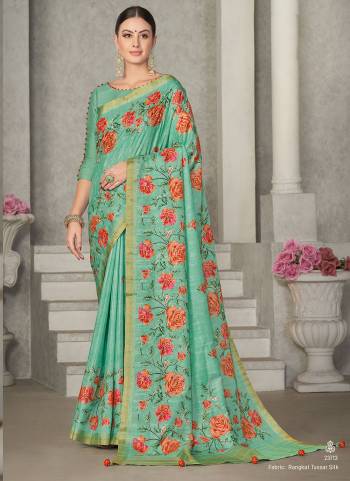 Look Attrective These Designer Party Wear Saree in Fine Colored.These Saree Are Rangkat Tussar Silk And Blouse Raw Silk is Fabricated.Its Beautified Printed,Designer Embroidery Work.