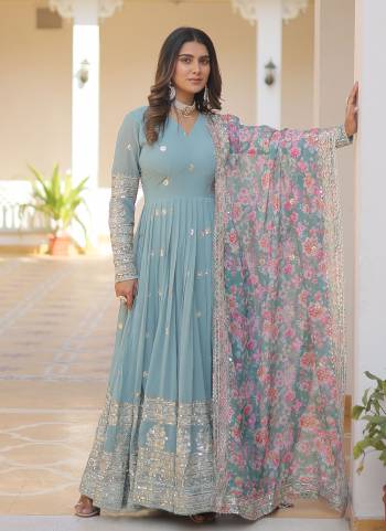 Attrective Looking These Beautiful Looking Readymade Long Gown With Dupatta.These Gown is Fabricated On Faux Georgette And Tabby Silk Dupatta.Its Beautified With Designer Jari, Sequance Embroidery Work With Printed Dupatta.