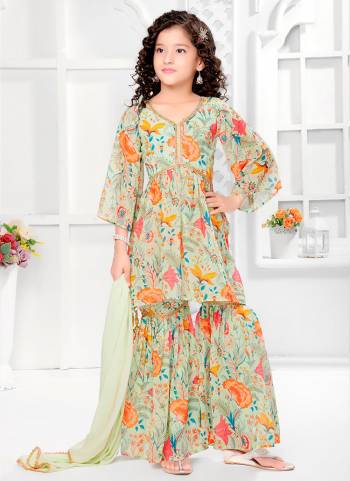 For A Designer Look,Grab These Kidswear Readymade Sharara Suits in Fine Colored.These Top And Bottom Are Fabricated On Georgette Pair With Georgette Dupatta.Its Beautified With Designer Digital Printed.