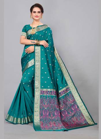 Attrective This Partywear Saree Paired With Blouse.This Saree And Blouse Are Silk Based Fabric With Weaving Jacquard Jari Designer. Buy This Pretty Saree Now.