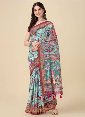 Attrective This Partywear Saree Paired With Blouse.This Saree And Blouse Are Linen Based Fabric With Weaving Jari Border,Designer Digital Printed. Buy This Pretty Saree Now.