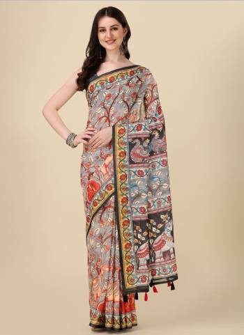 Attrective This Partywear Saree Paired With Blouse.This Saree And Blouse Are Linen Based Fabric With Weaving Jari Border,Designer Digital Printed. Buy This Pretty Saree Now.