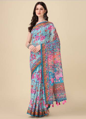 Attrective This Partywear Saree Paired With Blouse.This Saree And Blouse Are Linen Based Fabric With Weaving Jari Border,Designer Digital Printed. Buy This Pretty Saree Now.