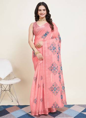 Looking This Partywear Saree Paired With Blouse.This Saree And Blouse Are Semi Cotton Based Fabric With Designer Printed. Buy This Pretty Saree Now.