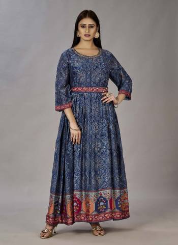 Attrective These Beautiful Looking Readymade Gown.These Gown Fabricated On Muslin Silk.Its Beautified With Designer Digital Printed With Sequance Embroidery Work.