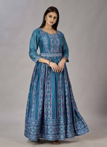 Attrective These Beautiful Looking Readymade Gown.These Gown Fabricated On Muslin Silk.Its Beautified With Designer Digital Printed With Sequance Embroidery Work.