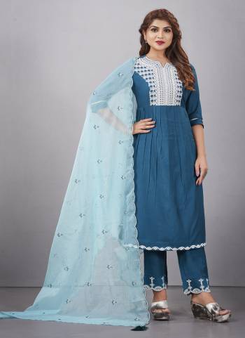 Garb These Beautiful Looking Readymade Suits.These Top And Bottom Are Muslin Silk And Dupatta Are Organza Fabricated.Its Beautified With Disigner Lukhnowi Embroidery Work.