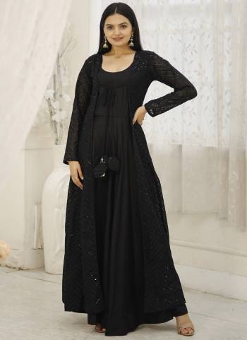 Atrective These Beautiful Looking Readymade Long Gown With Shrug.These Gown is Fabricated On Rayon And Georgette Shrug.Its Beautified With Designer Crochet Embroidery Work.