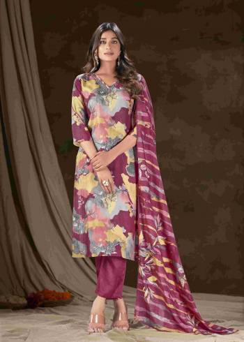 Garb These Beautiful Looking Readymade Printed Suits.These Top And Dupatta Are Muslin Silk And Bottom Are Gadwal Silk Fabricated.Its Beautified With Disigner Digital Printed, Embroidery Work.