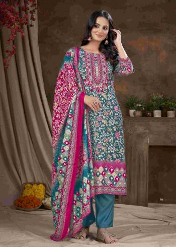 Garb These Beautiful Looking Readymade Printed Suits.These Top And Dupatta Are Muslin Silk And Bottom Are Gadwal Silk Fabricated.Its Beautified With Disigner Digital Printed, Embroidery Work.