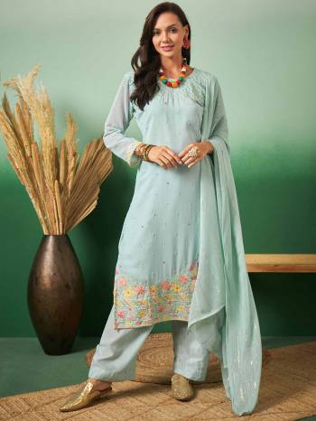 Garb This Suits In Lovely Light Color.Its Pretty Top Is Georgette Based Paired Bottom Georgette And Georgette Fabricated Dupatta Are Designer Thread Embroidery Work. Which Gives An Attractive To The Dress.