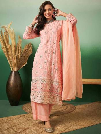 Garb This Suits In Lovely Light Color.Its Pretty Top Is Georgette Based Paired Bottom Georgette And Georgette Fabricated Dupatta Are Designer Thread Embroidery Work. Which Gives An Attractive To The Dress.