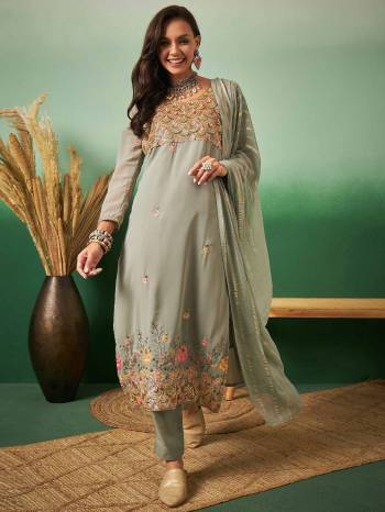 Garb This Suits In Lovely Light Color.Its Pretty Top Is Georgette Based Paired Bottom Georgette And Georgette Fabricated Dupatta Are Designer Thread Embroidery Work. Which Gives An Attractive To The Dress.