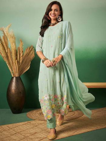 Garb This Suits In Lovely Light Color.Its Pretty Top Is Georgette Based Paired Bottom Georgette And Georgette Fabricated Dupatta Are Designer Thread Embroidery Work. Which Gives An Attractive To The Dress.