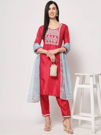 Attrective These Readymade Suit in Fine Colored Pair With Bottom And Dupatta.These Top And Bottom Are Fabricated On South Silk Pair With Organza Dupatta.Its Beautified With Designer Embroidery Work.