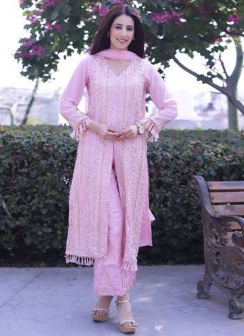 Attrective This Designer Pakistani Suit In Fine Light Color.Its Pretty Heavy Designer Embroidery Work Top Is Faux Georgette Based Paired With Faux Georgette Bottom And Chiffon Fabricated Dupatta Which Gives An Attractive To The Suit.