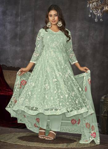 Attrective These Anarkali Suit in Fine Colored Pair With Bottom And Dupatta.These Top Are Net And Dupatta Are Fabricated On Net Pair With Santoon Bottom.Its Beautified With Heavy Designer Embroidery Work.