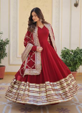 Attrective Looking These Beautiful Looking Readymade Long Gown With Dupatta.These Gown is Fabricated On Faux Georgette And Faux Georgette Dupatta.Its Beautified With Designer Jari, Sequance Embroidery Work.