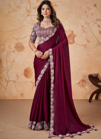 Look Attrective These Designer Party Wear Saree in Fine Colored.These Saree Are  Satin Chiffon Silk And Blouse Brocade Jacquard is Fabricated.Its Beautified Heavy Designer Sequance Embroidery Work.