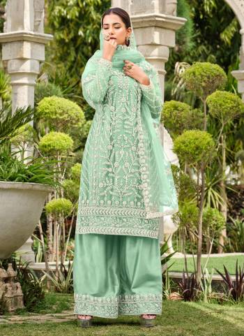 Attrective These Plazzo Suit in Fine Colored Pair With Bottom And Dupatta.These Top And Dupatta Are Fabricated On Butterfly Net Pair With Satin Bottom.Its Beautified With Designer Coding Embroidery With Stone Work.