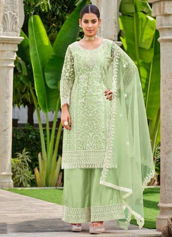 Attrective These Plazzo Suit in Fine Colored Pair With Bottom And Dupatta.These Top And Dupatta Are Fabricated On Butterfly Net Pair With Satin Bottom.Its Beautified With Designer Coding Embroidery With Stone Work.