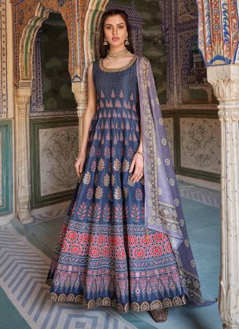 Attrective Looking These Beautiful Looking Readymade Gown With Dupatta.These Gown Are Dolla Silk And Dupatta is Fabricated On Muslin.Its Beautified With Wevon Butti Designer With Printed,Swarovski With Leather Work.