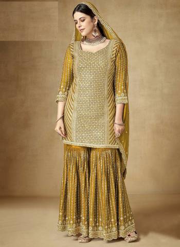 Garb These Designer Sharara Suits in Fine Colored Pair With Dupatta.These Top And Dupatta Are Fabricated On Chinon Pair With Chinon Bottom.Its Beautified With Blomming Color,Designer Sequance Embroidery Work