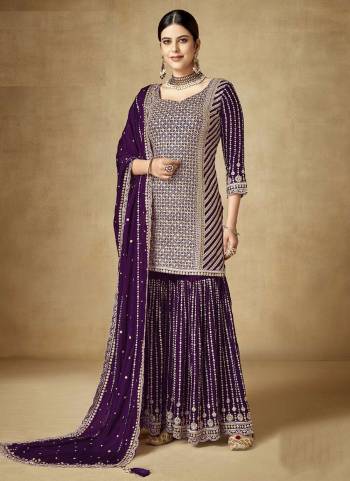 Garb These Designer Sharara Suits in Fine Colored Pair With Dupatta.These Top And Dupatta Are Fabricated On Chinon Pair With Chinon Bottom.Its Beautified With Blomming Color,Designer Sequance Embroidery Work